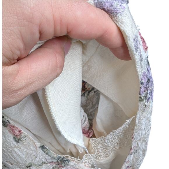 Vtg 1990s Nostalgia Ivory Pink Floral Lace Short Sleeve Romantic Maxi Dress S - Picture 5 of 6